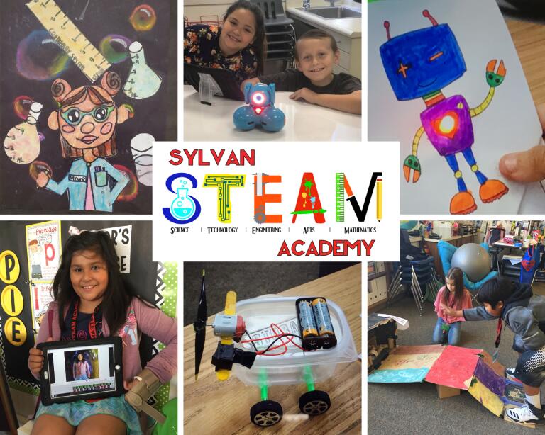 Sylvan STEAM Academy students showing off their electives, including circuitry, cardboard challenge, dot and dash robots