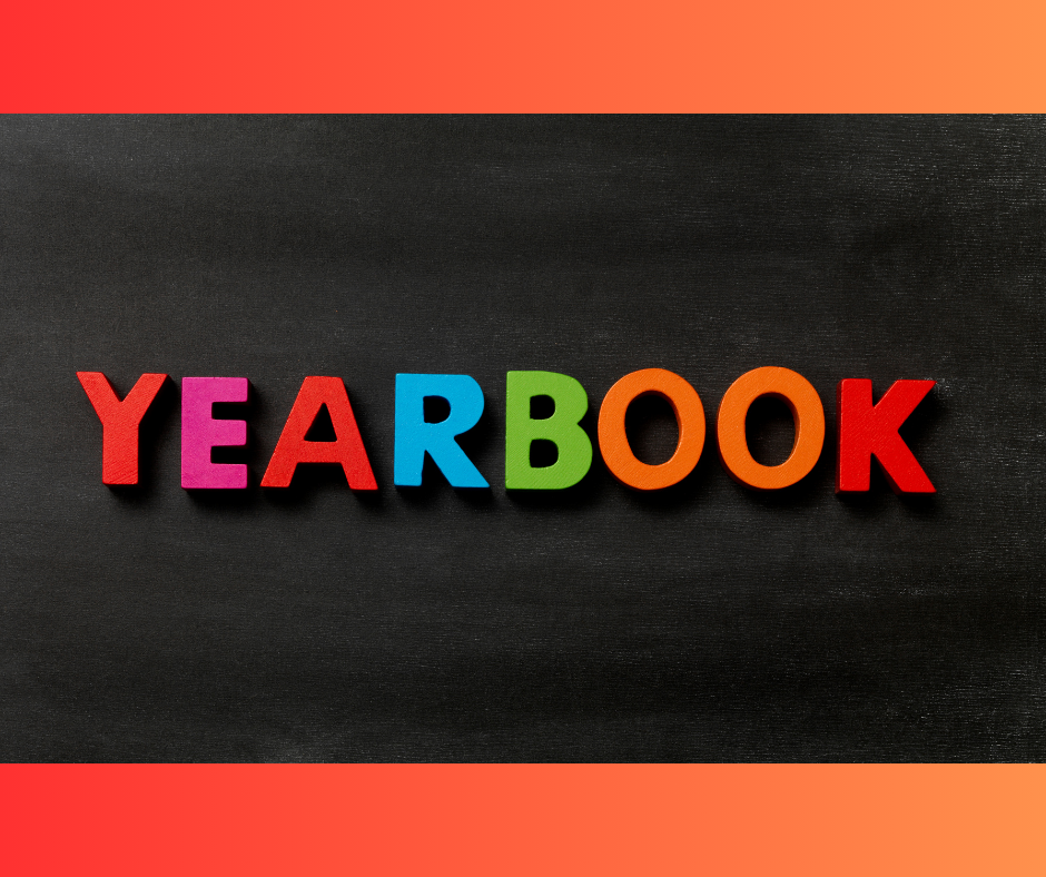 "Yearbook" spelled out with large, colorful letters