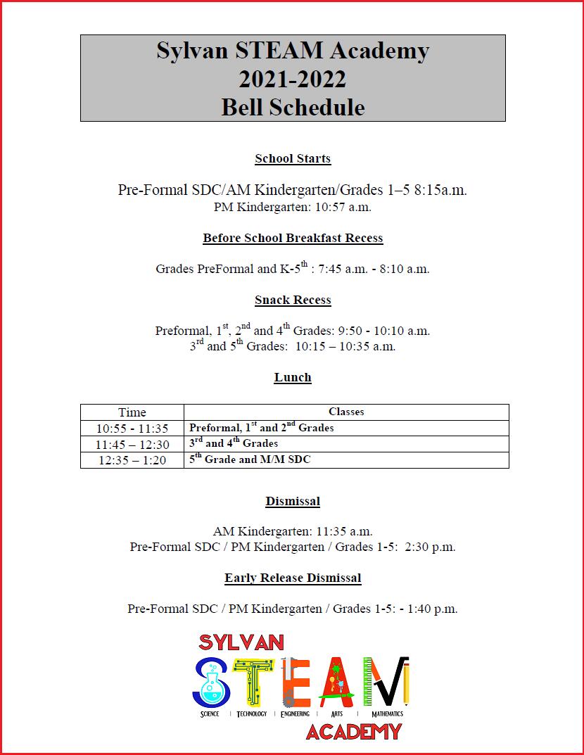 Bell Schedule 2021-22